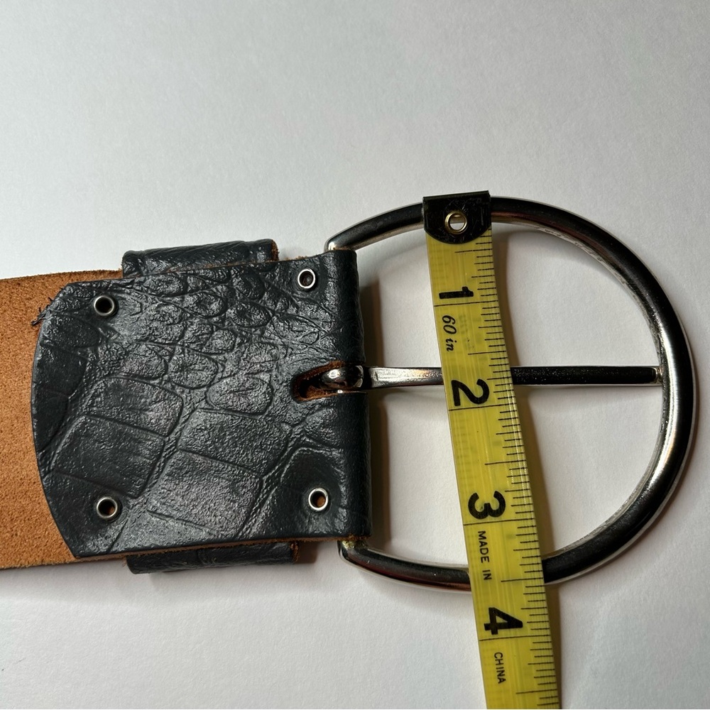 Vintage '84 Paris Statement Wide Belt Croute de Cuir Leather with Silver Buckle - Picture 13 of 17